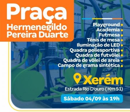 Vereador Junior Reis, prefeito e diversas autoridades, inauguram hoje dia 04 as 19hs, uma linda praça em Xerém com um complexo esportivo